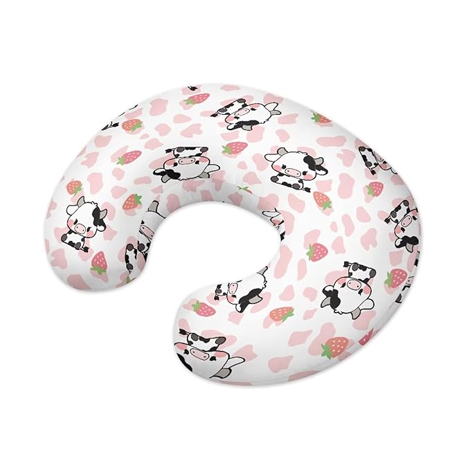Pink Cow Stripes Cow and Strawberry Baby Nursing Pillowcase Nursing Pillow Cover Pillow Slipcover Detachable Nursing Pillow Protective Cas Baby Feeding Durable and Easy to Clean