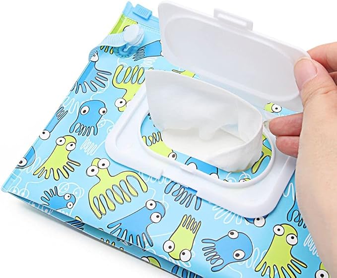 HomeSoGood 4Pcs Wet Wipes Bag Wipes with Easy-Carry Snap-Strap Portable Flip Cover Cosmetic Pouch Tissue Box Accessories(7.09inch)