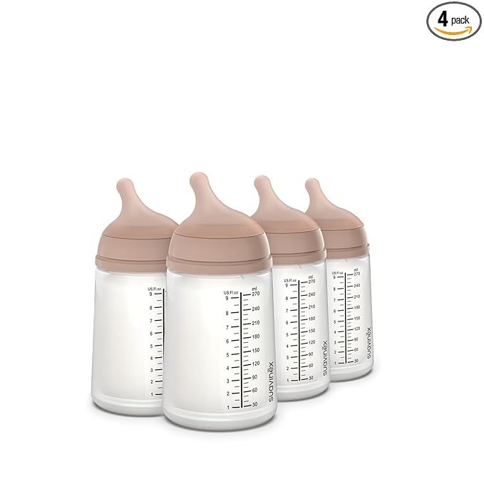 Suavinex Zero Zero Anti Colic Baby Bottle, No 1 Spanish Baby Bottle Brand, Minimizes Bottle Rejection & Nipple Confusion, Perfect for Breastfeeding Babies, 4 PK 9 oz, Medium Tone, Medium Flow