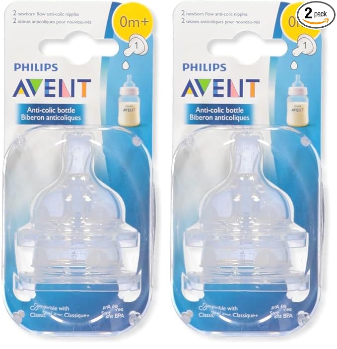 Philips AVENT Anti-Colic Nipple, Clear, Newborn (Pack of 4) (SCF421/27)