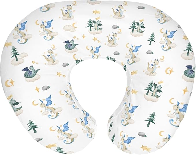 Fantasy Dragon Baby Nursing Pillow Covers for Boy Girl Fairytale Dragons Moon Stars Clouds Trees Nursery Pillowcase for Breastfeeding Pillows Myth Animal Soft Stretchy Slipcovers for Newborn Infant
