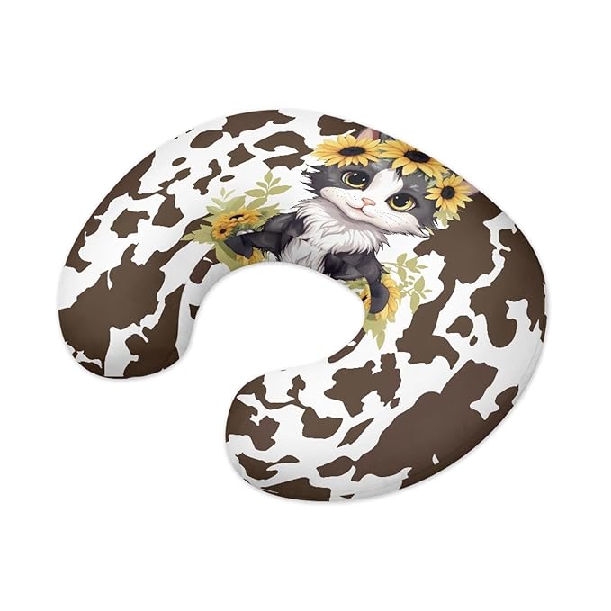 Forchrinse Sunflower Cat Bronze Cow Nursing Pillow Cover for Baby Boys Girls,Soft Breastfeeding Pillow Cover Washable Infant Feeding Cushion Cover Easy to Clean