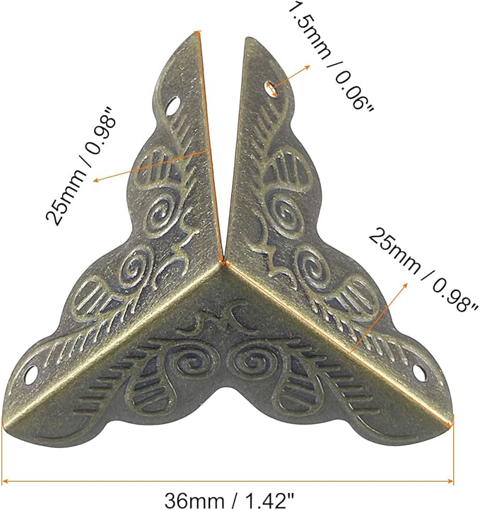 uxcell 24 Pcs Metal Box Corner Protectors 1"x1" Corner Protectors Decorative with Mounting Screws for Storage Box Cabinets Wooden Chest, Bronze