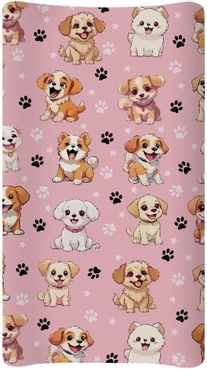 Dog Print Changing Pad Pink Baby Change Table Cover Boys Girls Breathable Soft Stretchy Changing Mat Sheets Cover Gifts Cute Birthday Gifts for Baby