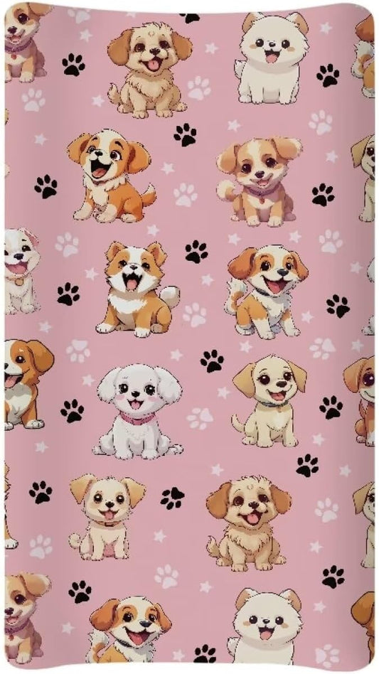 Dog Print Changing Pad Pink Baby Change Table Cover Boys Girls Breathable Soft Stretchy Changing Mat Sheets Cover Gifts Cute Birthday Gifts for Baby
