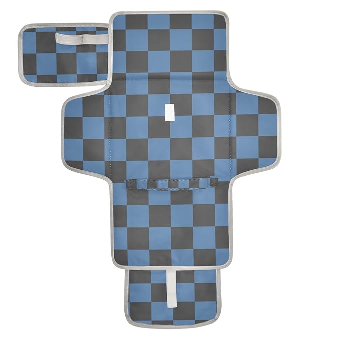Portable Diaper Changing Pad Travel Baby Changing Mat Waterproof Diaper Changing Mat Foldable Lightweight Baby Changer with Built-in Pillow Checkered Navy Blue and Black
