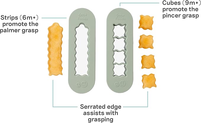 ezpz Baby-Led Weaning Food Cutters (2 pack in Sage) - 6 / 9 Months + - Food Prep for Infants