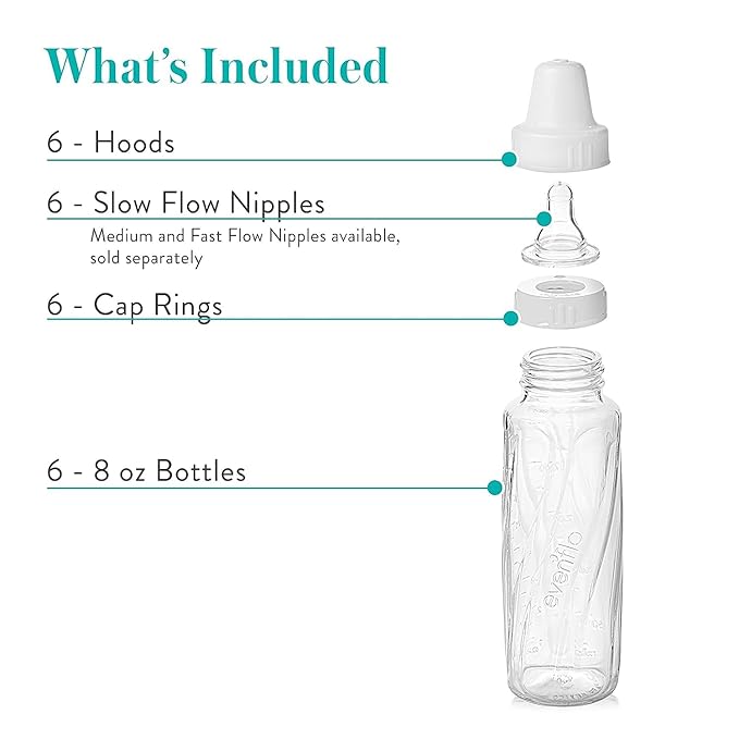 Evenflo Feeding Classic Glass Bottle, Twist Bottles, 8 Oz, 6 Bottles