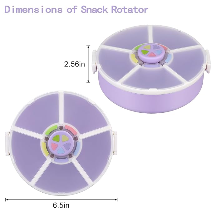 Pawtong Snack Rotator Container Reusable Snack Box with 5 Compartment Dispenser and Lid, Color Matching Opening Lid, BPA and PVC Free, for Home, School, Travel (1 Pack- Purple)