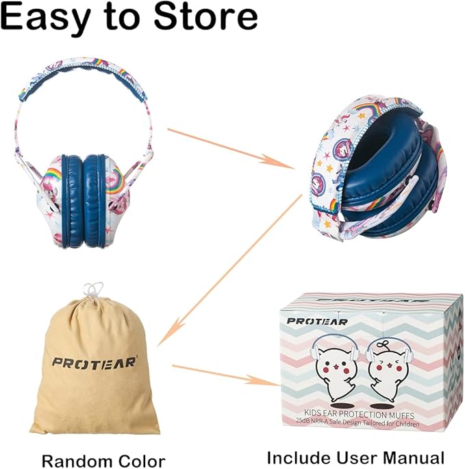Kids Hearing Protection,25dB NRR Noise Reduction,Sound Proof for Kids,Toddler,Safety Earmuffs for Concert,Airplane,Autism,Monster Jam,Travel,School- Blue Unicorn