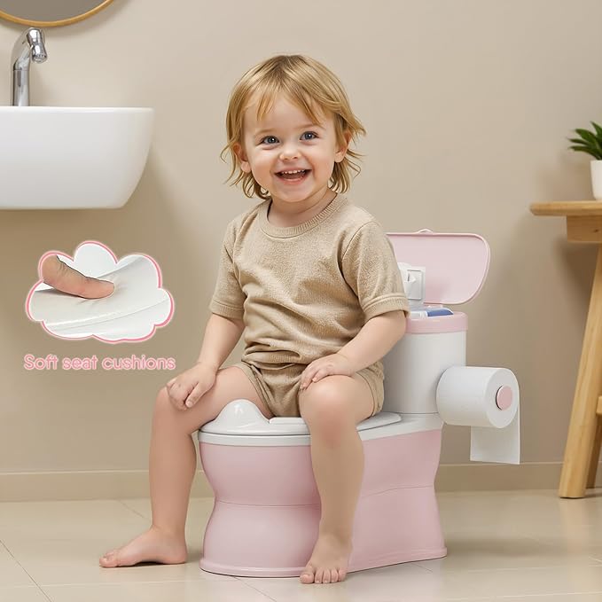 CheerTry 2-in-1 Toddler Potty Training Toilet - with Detachable Training Seat, Realistic Flushing Sound for Boys & Girls Ages 1-3 with Wipes Storage, Toilet Paper Holder