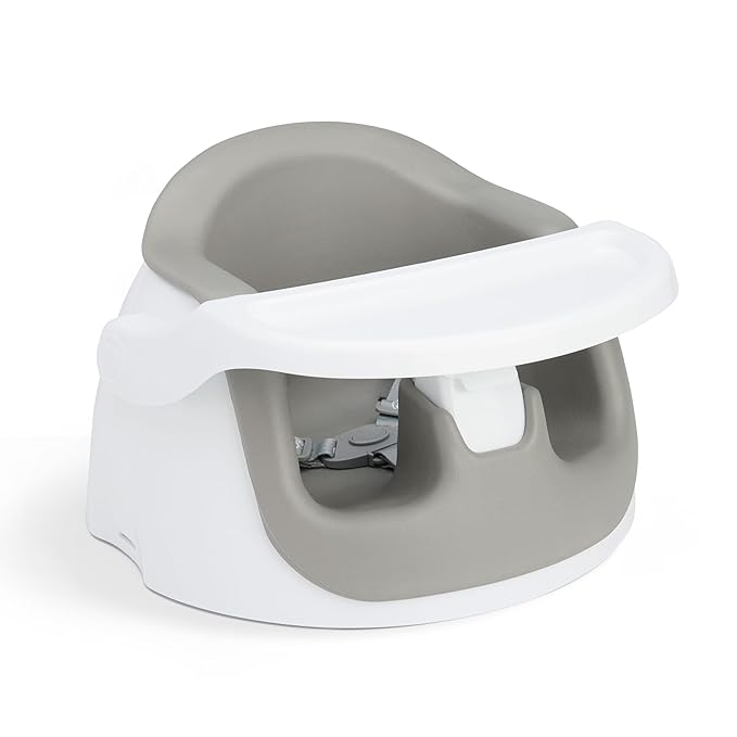 Regalo 2-in-1 Baby Floor Seat & Booster Seat with Tray, Sit-Up Support Chair for Infants & Toddlers, Portable Feeding Seat with Harness, Grow-with-Me Design, Indoor & Outdoor, White/Gray