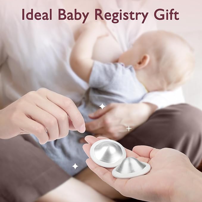 Boboduck 999 Silver Nipple Covers Breastfeeding - The Original Silver Nursing Cups - Protect and Soothe Sore Nipples - Silver Nipple Shield Guards with Soft Silicone Ring