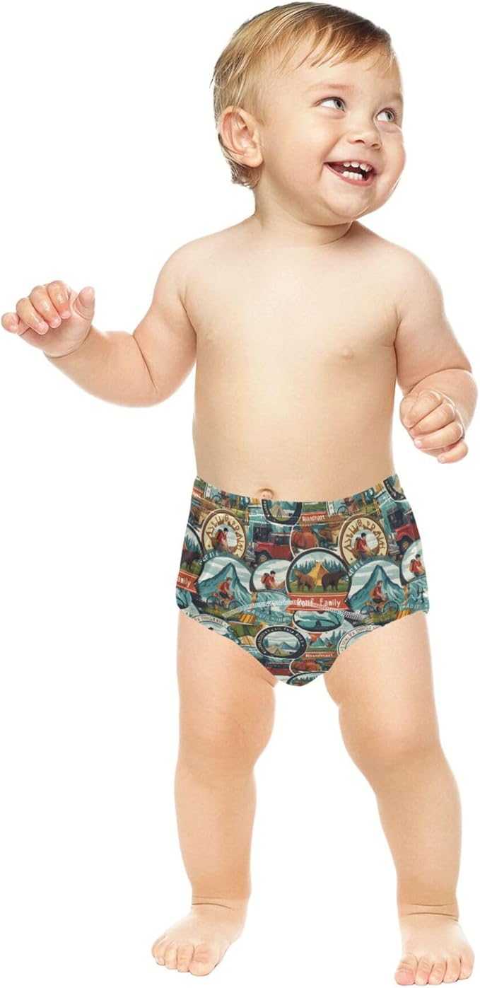Little Boys Potty Training Underwear Set Reusable Boxer Briefs Underwear for Toddler 4T Circular Icons Depicting People Hiking Bear Cubs and Bears