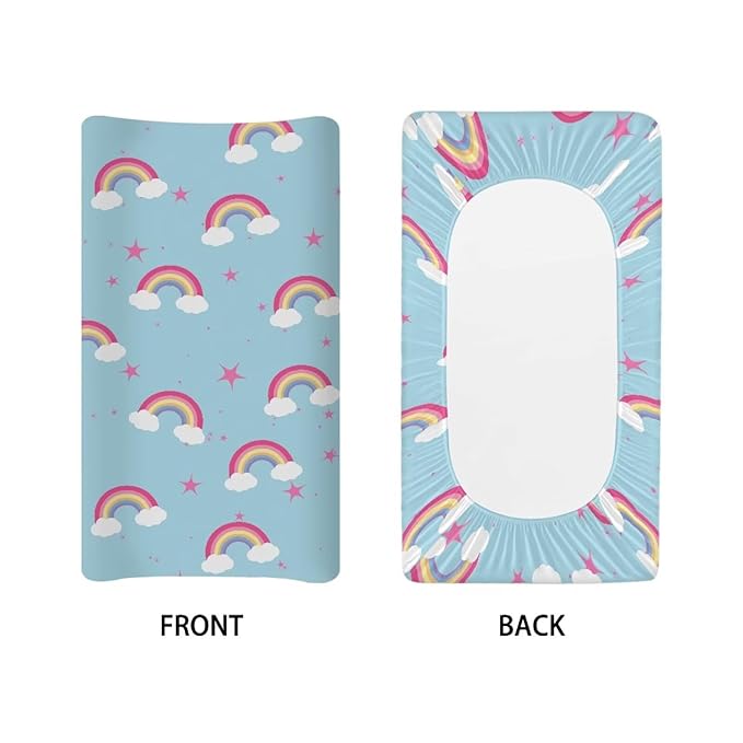 Star Rainbow Changing Pad Cover Soft Diaper Changing Table Cover Breathable Change Pad Sheets for Baby Boys Girls Fits 32'' x 16'' Cute Blue Nursery Change Mats Protector