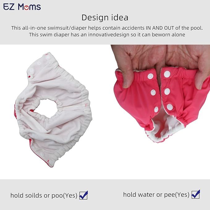EZ Moms 2 Packs Reusable Swim Diapers Toddler Baby Swim Diaper Size 3 Washable Snap Pool Swimming Diaper 3T Soft and Silky Waterproof Diapers for Swimming Lessons Boys and Girls with a Laundry Bag