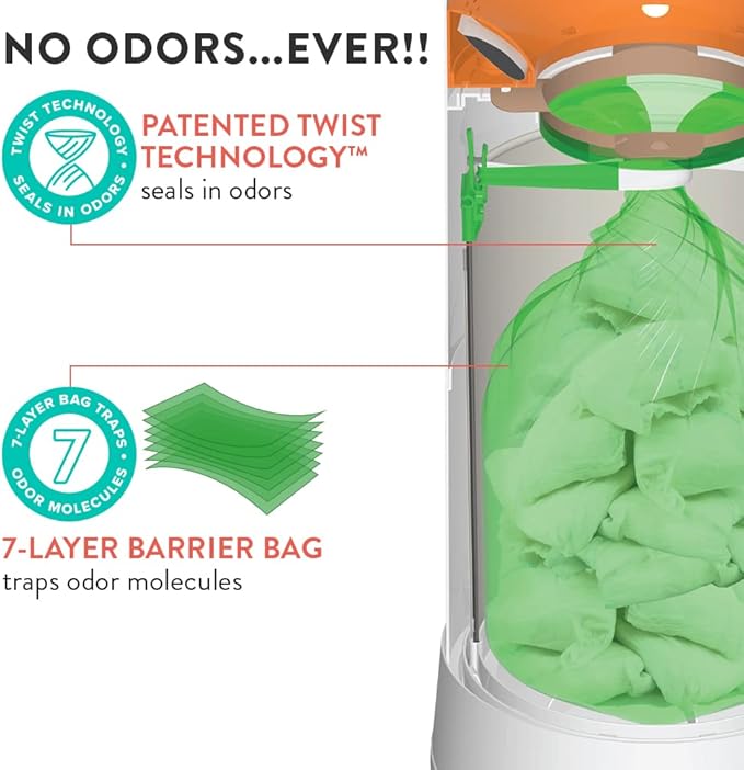 Prince Lionheart Diaper Refill Bags 10PACK for MY TWIST’R Diaper Pail, Made in USA Outsmart Odors, 7-Layer Bags with Odors Free Patented Technology