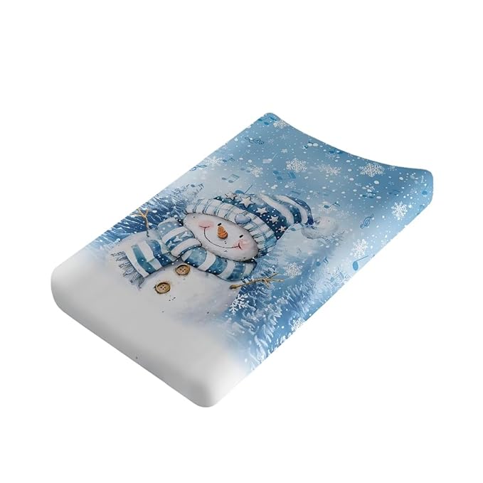 Snowman Changing Pad Cover for Baby Soft Diaper Change Table Covers with Elastic Edge Washable Cradle Mattress Sheets 32"x16" Inch Christmas Decor
