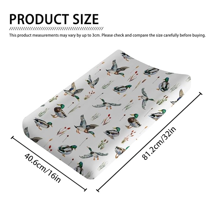 Watercolor Mallard Duck Hunting Changing Pad Covers Baby Duck Hunting Nursery Decor Diaper Change Pad Sheets for Boys Girls Wild Duck Leaves Soft Breathable Stretchy Changing Sheets Mats 32''x16''