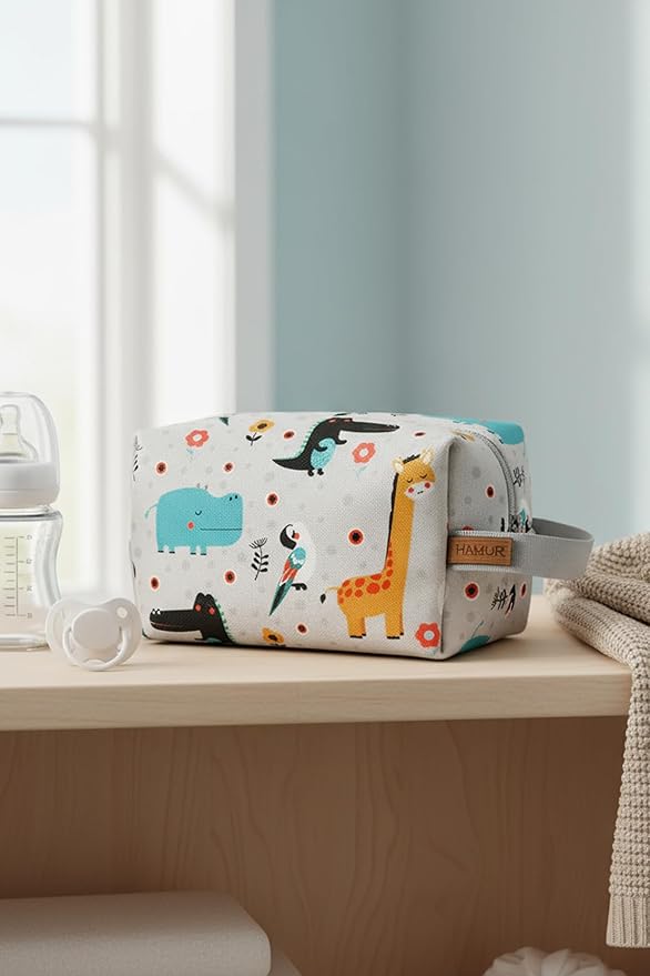 HAMUR HOME Reusable Wet Dry Bag – Water-Repellent Travel Organizer with Protective Inner Lining for Baby Diapers, Swimwear, Gym Clothes, or Toiletries, Animal Wet Dry Bag