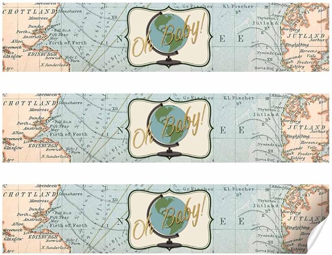 Adventure Awaits Gender Neutral Baby Shower Waterproof Water Bottle Sticker Wrappers 20 Wrap Around Labels Sized 1.75" x 8.5" by AmandaCreation
