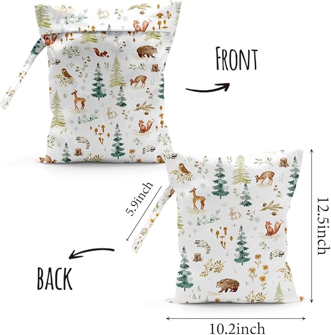Waterproof Cloth Diaper Wet Dry Bag, Reusable Travel Beach Pool Daycare Soiled Toddler Items Yoga Gym Bag for Swimsuits or Wet Clothes Diaper Forest Elements Wet Bag