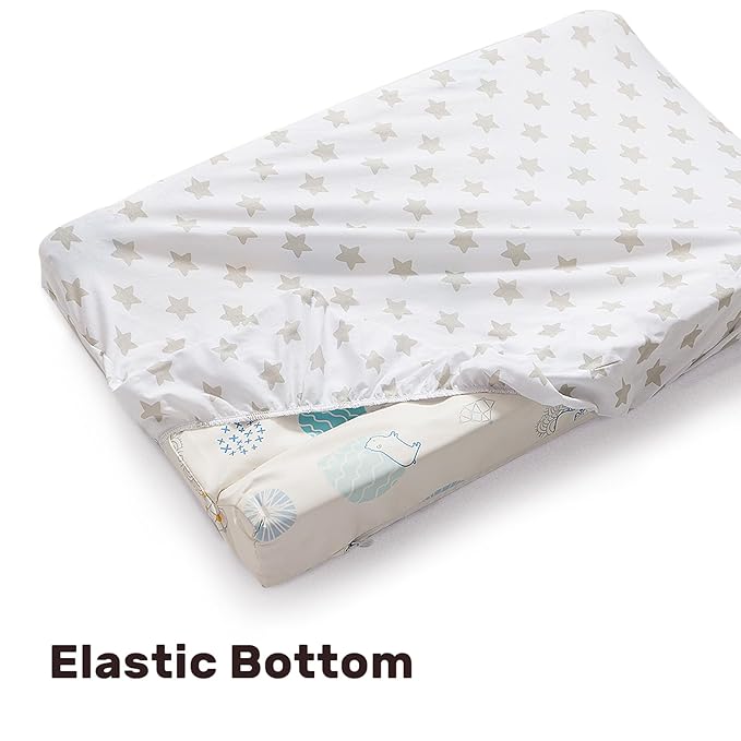 Pack of 2 Changing Pad Cover, 100% Cotton Breathable Changing Table Cover, Ultra Soft Diaper Changing Pad Covers Sheets for Newborns Infant Babies Girls Boys (Grey and Stars)