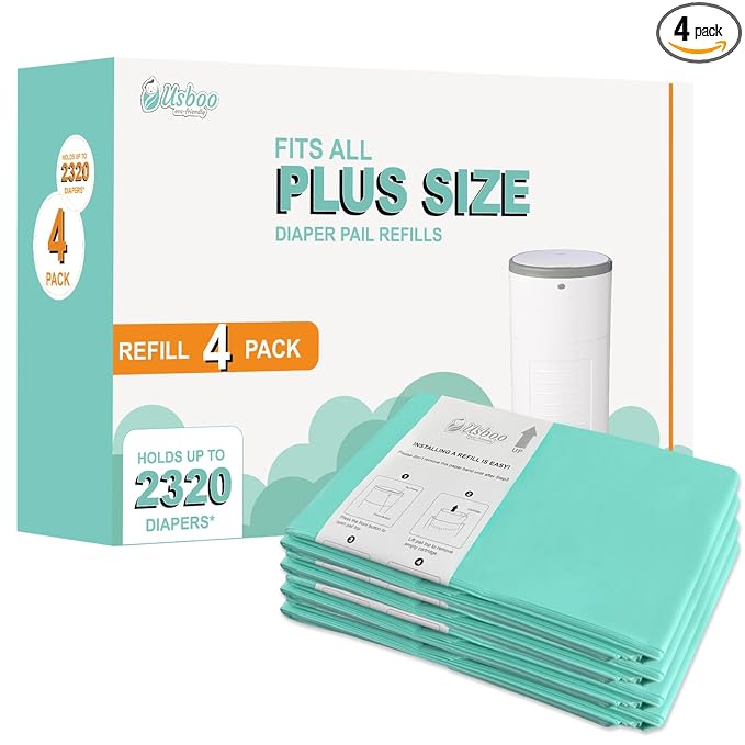 USBOO Refills Compatible with Dekor Plus Diaper Pail,4 Pack Diaper Pail Refill Bags Liners, Reinforced Thickness Diaper Trash Bags, Holds up to 2320 Diapers,Tropical Fruit