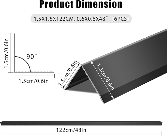 Aluminum Alloy Black Corner Guards 6PCS Thickness Wall Corner Protectors for Walls Right Angle Corner Protectors Guards L Shaped Metal Protectors 90° Angle, Corner Guards 19Ga (0.6x0.6X48.0 Inch)