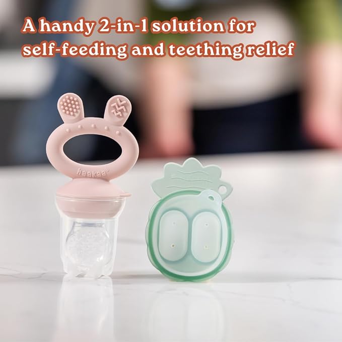Haakaa Freeze-N-Feed Mini Combo with Silicone Food Feeder & Silicone Mini Nibble Tray|Baby Solid Food Self Feeder|Breastmilk Popsicle Mold Storage & Feeder for Soothing Baby Gums 1 PK