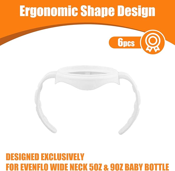 6 Pack Baby Bottle Handles for Evenflo Wide Neck 5oz & 9oz Baby Bottle, Ergonomic Non Slip Grip Easy Changing BPA Free Replacement Holder for Newborn Bottles