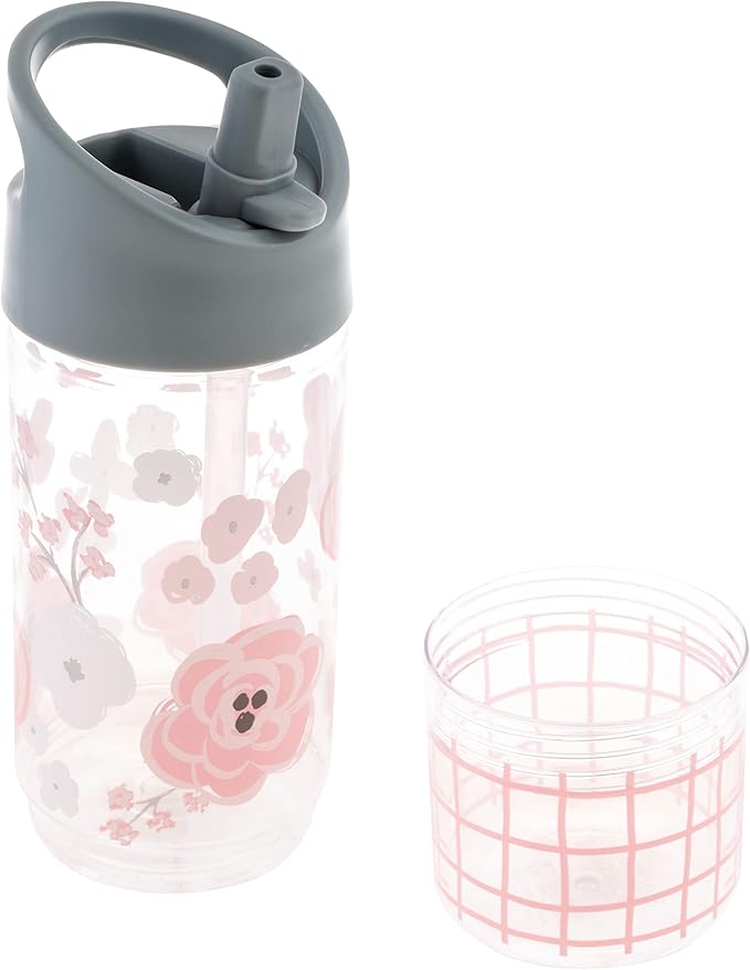 Stephen Joseph, Kids Sip and Snack Water Bottle, 12 oz Tritan BPA Free, Drink Bottle for Girls & Boys, Back to School Charcoal Flower