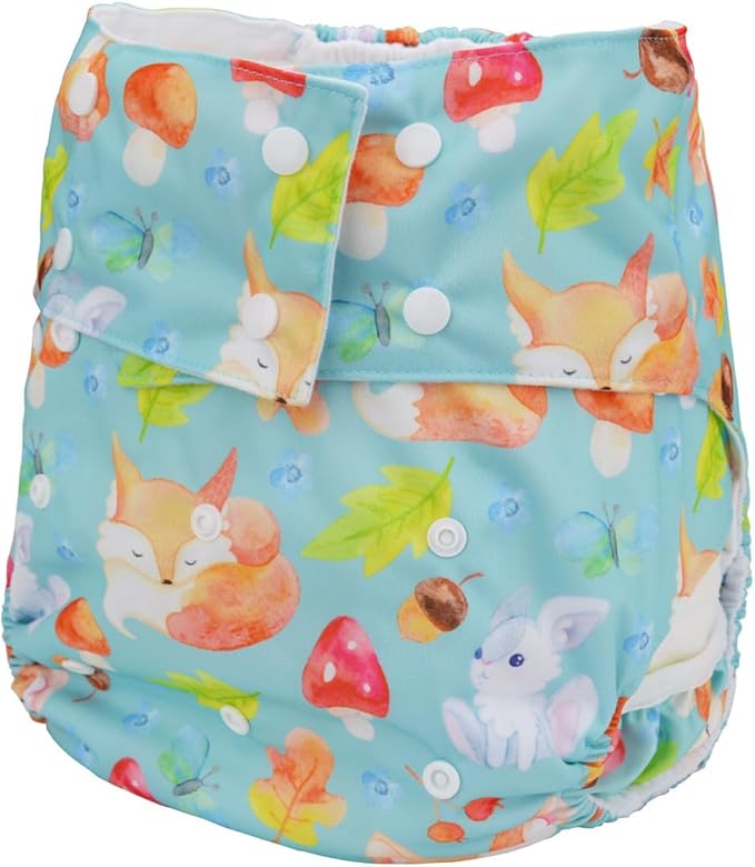 Teen Adult Cloth Diaper Nappy Reusable Washable for Disability Incontinence (Baby Foxes Rabbits)