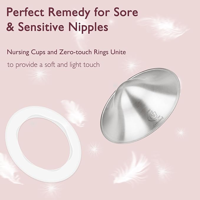 Boboduck 999 Silver Nipple Covers Breastfeeding - The Original Silver Nursing Cups - Protect and Soothe Sore Nipples - Silver Nipple Shield Guards with Soft Silicone Ring
