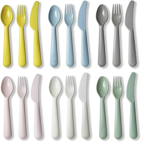 18Pcs Plastic Toddler Utensils Set Kids Spoons Forks Knife Colored Baby Flatware Set Silverware Set Reusable Utensils BPA FREE Dishwasher Safe Cutlery