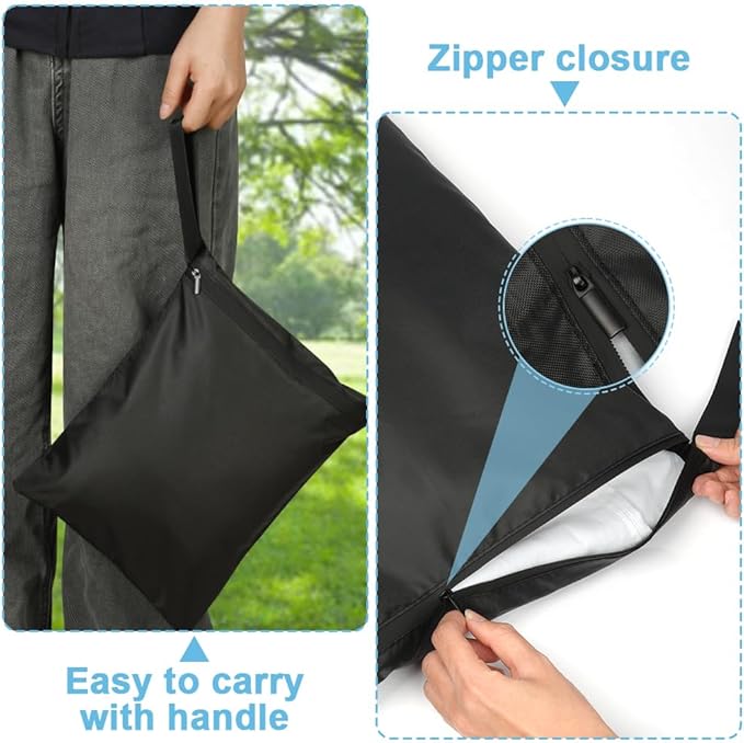 3PCS Wet Bags, Waterproof Travel Laundry Bag, Reusable Cloth Diaper Bags with Handle & Zipper, Washable Travel Tote Organizer Yoga Bag for Baby Items, Wet Swimsuits, Beach, Gym, Camping (Black)