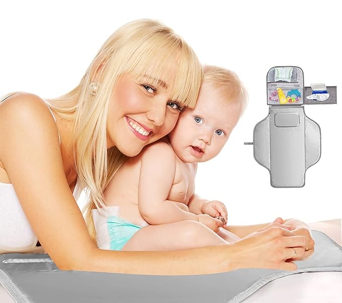 Portable Diaper Changing Pad, Detachable Travel Changing Pad for Baby with Wipes Pocket, Diaper Pad Changing Mat Clutch Bag for Newborn Boys & Girls