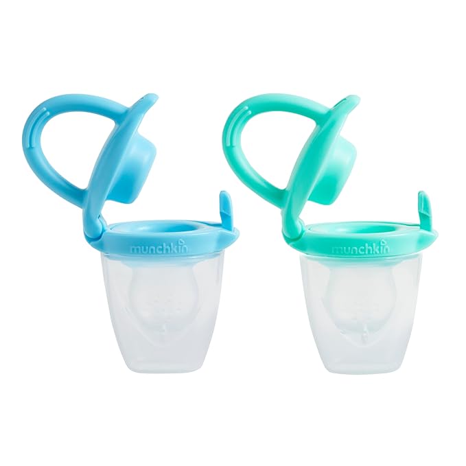 Munchkin Silicone Baby Food Feeder for Solids and Purees, Great for Self-Feeding and Baby Led Weaning, 2 Pack, Blue/Mint