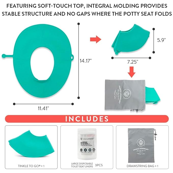 Prince Lionheart Tinkle to Go - Reusable Foldable Portable Potty Training Seat - Toilet Seat Perfect for Travel - Built-in Splash Guard, Perfect Potty Training Toilet Seat, Portable Potty for Toddlers