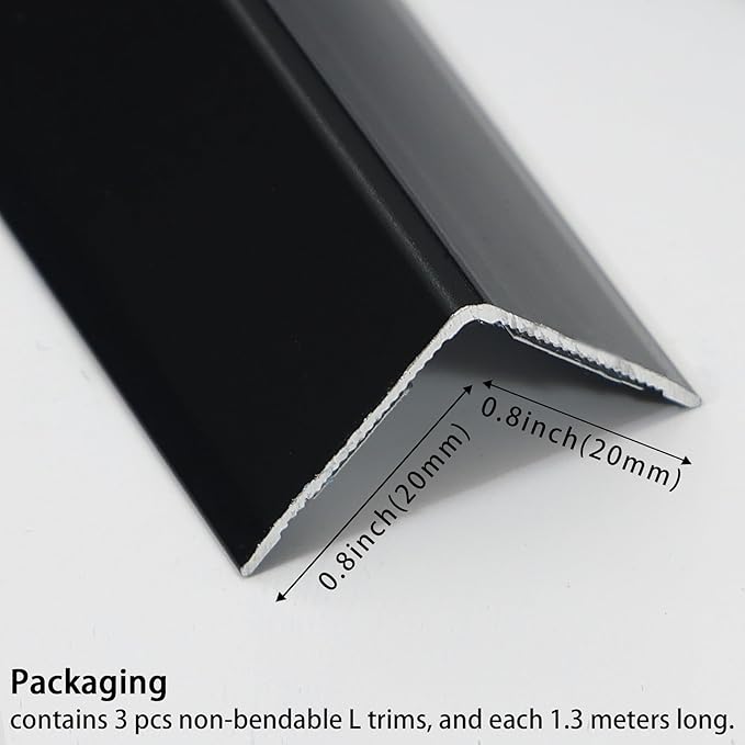 Coengwui Aluminum Corner Guards, Peel and Stick L-Shaped Molding Trim for Wall Table Door Frame Protection and Decoration (Matte Black, 3Pcs x 4.26ft x 0.8in)