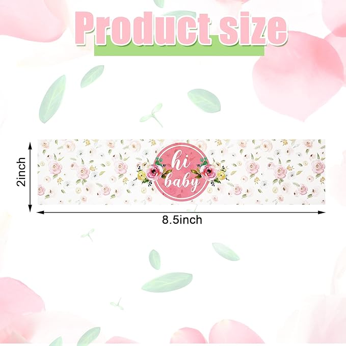 48 Pieces Pink Baby Shower Water Bottle Labels Floral Baby Shower Decorations Waterproof Water Bottle Stickers Wrappers for Pink Floral Themed Baby Shower Favors