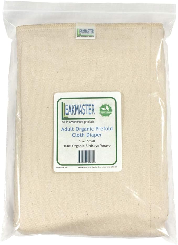 LeakMaster Organic Adult Prefold Cloth Diaper - Size X-Large (52 to 56 Inch Waists) - 100% Organic Birdseye Weave Cotton - Extra Soft, Durable and Earth Friendly