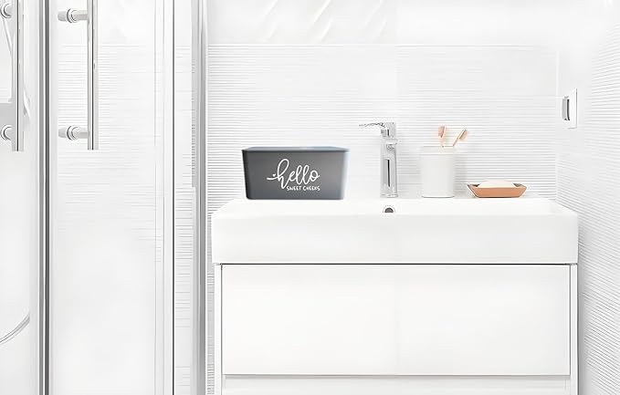 Moorfowl Hello Sweet Cheeks Flushable Wipes Dispenser, 8.2L x 4.9W x 3.9H inches, Bathroom Wipes Container Holder Cute Funny Rustic Farmhouse Home Decor (Grey)