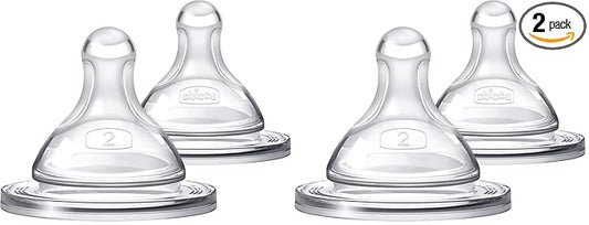Chicco Duo 100% Silicone Intui-Latch Baby Bottle Nipple with Anti-Colic Valve | Skin-Like Texture and Breast-Like Flow | Stage 2, Medium Flow | 2 Count (Pack of 2) | 3+ Months