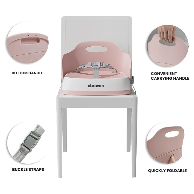 UBRAVOO Baby Booster Seats, Portable High Chairs for Babies and Toddlers, HighChair for Baby from 6 Months to 3 Years, Sitting Up to 15 kg (Pink)