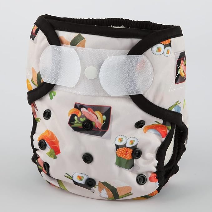 Baby Cloth Diaper Cover Nappy Hook and Loop Double Gusset 6.6lbs to 33lbs (Sushi) One Size
