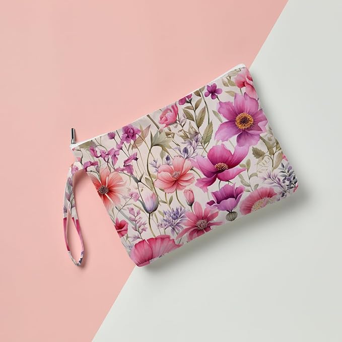Fokongna Floral Print Wet Bag, Small Portable Waterproof Multi-Functional Organizer for Women, Pink Purple Floral Mix, Ideal for Daily, Beach & Travel