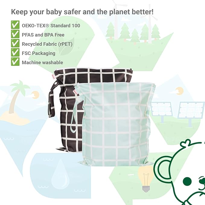 HECCEI Wet Dry Bag, 2-Pack Reusable Waterproof Wet Bags for Swimsuits & Baby Clothes, Leakproof Cloth Diaper Wet Bags for Travel & Diaper Changes (Vintage Garden)