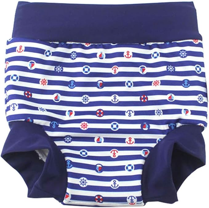 Swim Nappies for Baby Girls and Boys Reusable and Toddler Swim Diaper High-Waisted Swimming Shorts (6-12 Months, Navy+Orange)