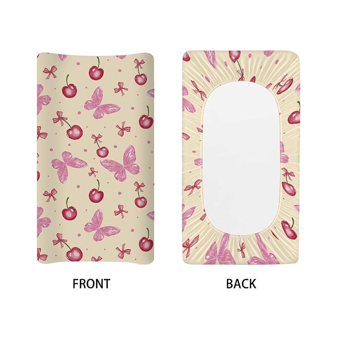 Cherry Butterfly Baby Changing Pad Covers Ultra Soft Breathable Changing Table Cover Polyester Diaper Change Pad Sheets for Baby Girls Newborn
